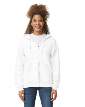 White Gildan 18600 Full Zip Hoodie Women's Sweatshirt | PCIB36140