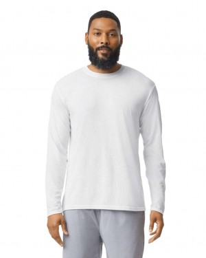 White Gildan 42400 Long Sleeve Men's T-Shirts | QECG90465