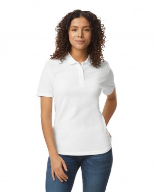 White Gildan 64800L Pique Polo Women's Polo | CUPB67590