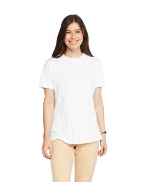 White Gildan 67000L CVC Women's T-Shirts | KTPA25763