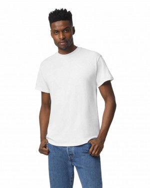 White Gildan 8000 Men's T-Shirts | HURK25647