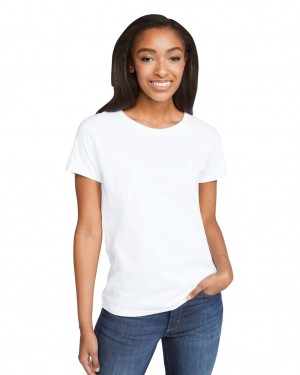 White Gildan 880 Women's T-Shirts | NLTV32176