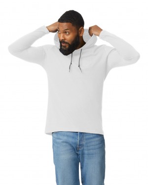 White Gildan 987 Long Sleeve Hoodie Men's T-Shirts | PNZV56270