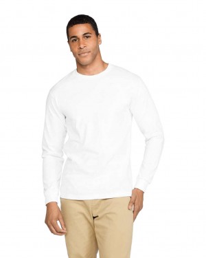 White Gildan H400 Long Sleeve Men's T-Shirts | FQBU39480