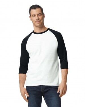 White / Black Gildan 5700 3/4 Raglan Men's T-Shirts | BPWE60182