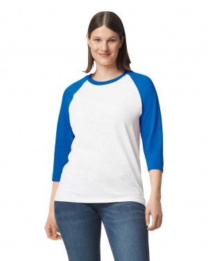 White / Royal Gildan 5700 3/4 Raglan Women's T-Shirts | QVYE67835