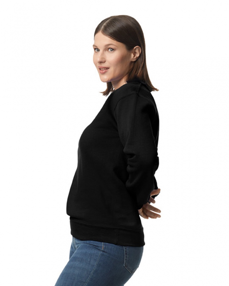 Black Gildan 12000 Crewneck Women's Sweatshirt | MIJO83501