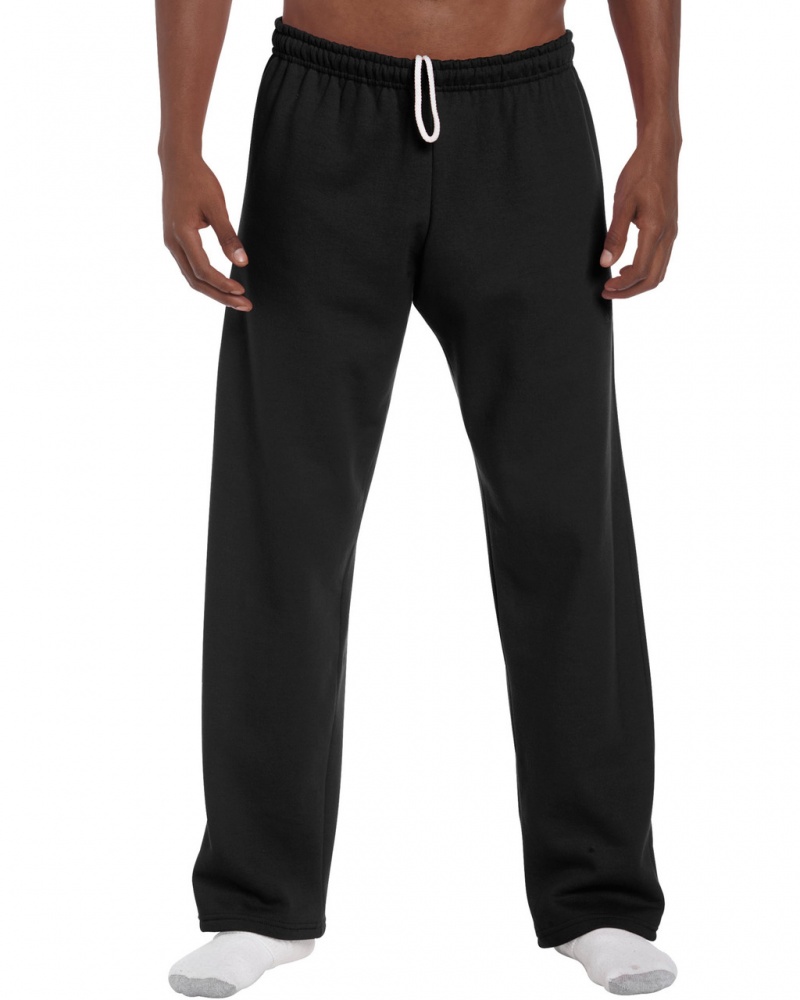 Black Gildan 18400 Open Bottom Sweatpants Men\'s Sweatpants | GBMD49285