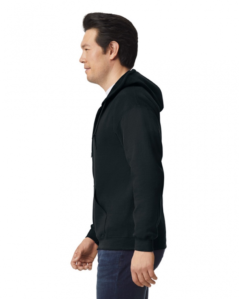 Black Gildan 18600 Full Zip Hoodie Men's Sweatshirt | JSGD49175