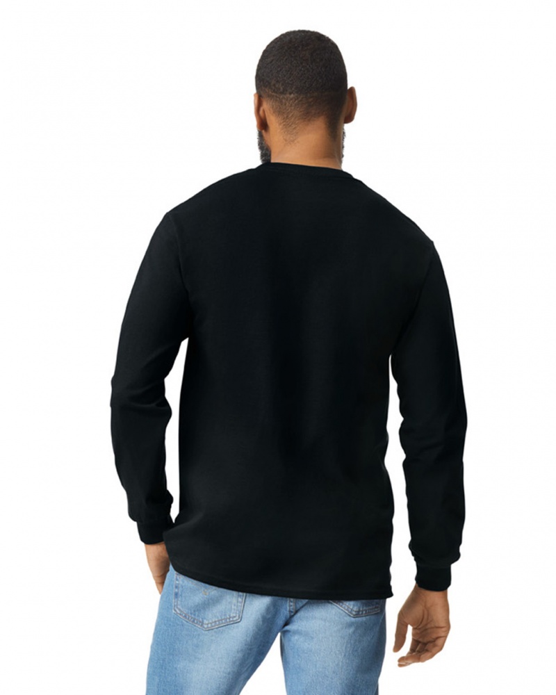 Black Gildan 2410 Long Sleeve with Pocket Men's T-Shirts | VOTL93502