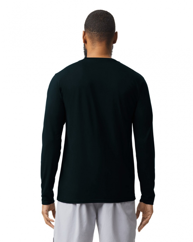 Black Gildan 42400 Long Sleeve Men's T-Shirts | LAUE32198