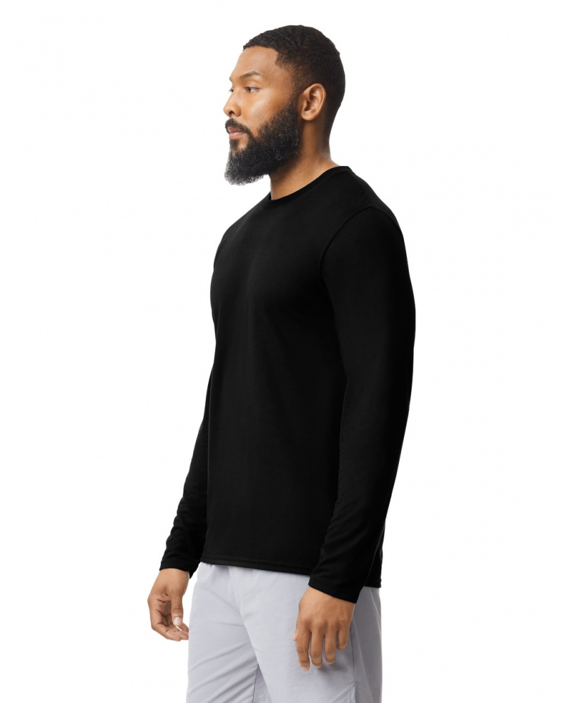 Black Gildan 42400 Long Sleeve Men's T-Shirts | LAUE32198