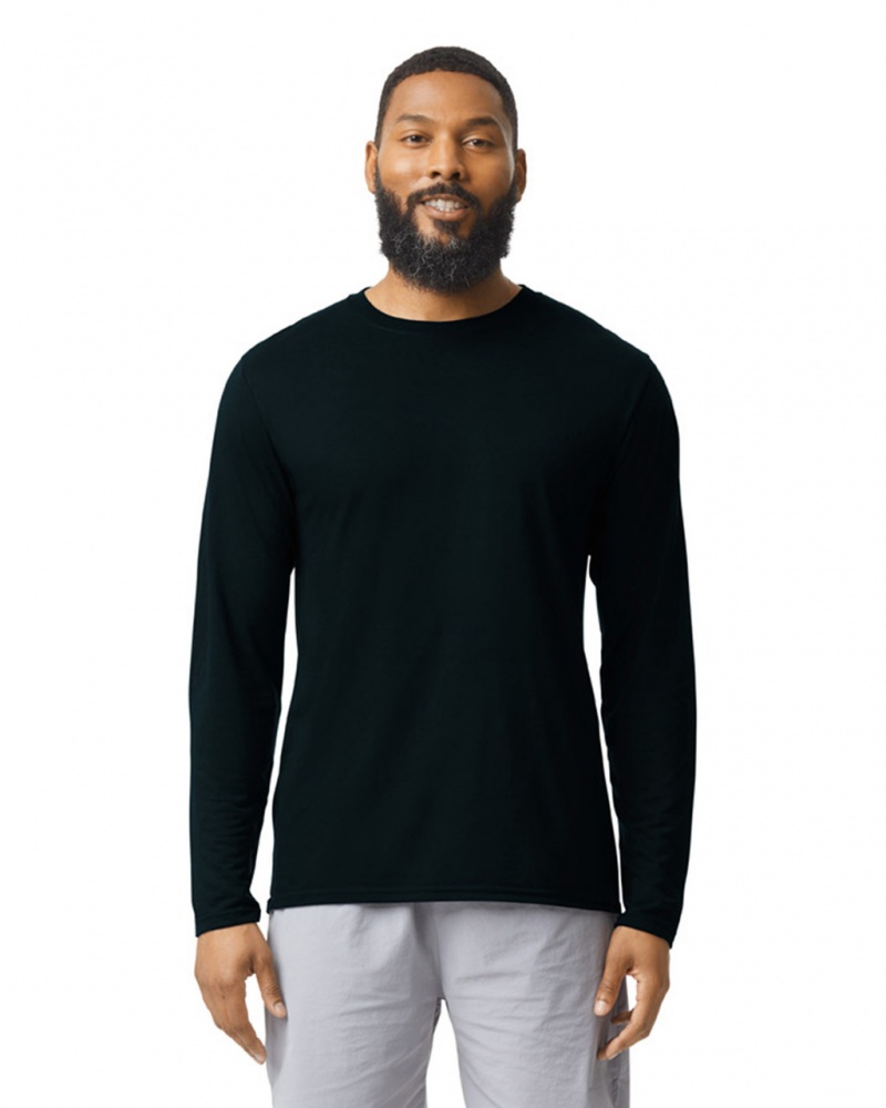 Black Gildan 42400 Long Sleeve Men\'s T-Shirts | LAUE32198