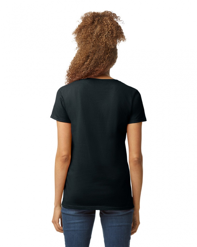 Black Gildan 5V00L V-Neck Women's T-Shirts | KPFY63459