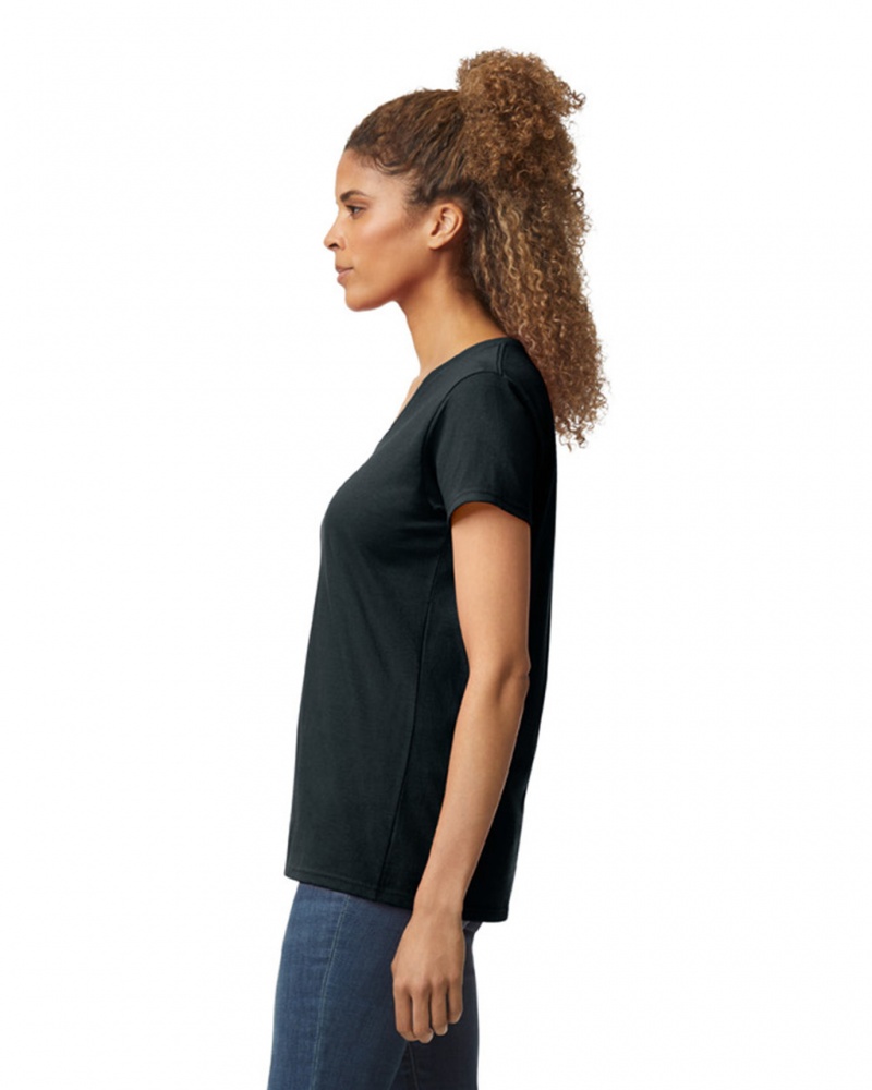 Black Gildan 5V00L V-Neck Women's T-Shirts | KPFY63459