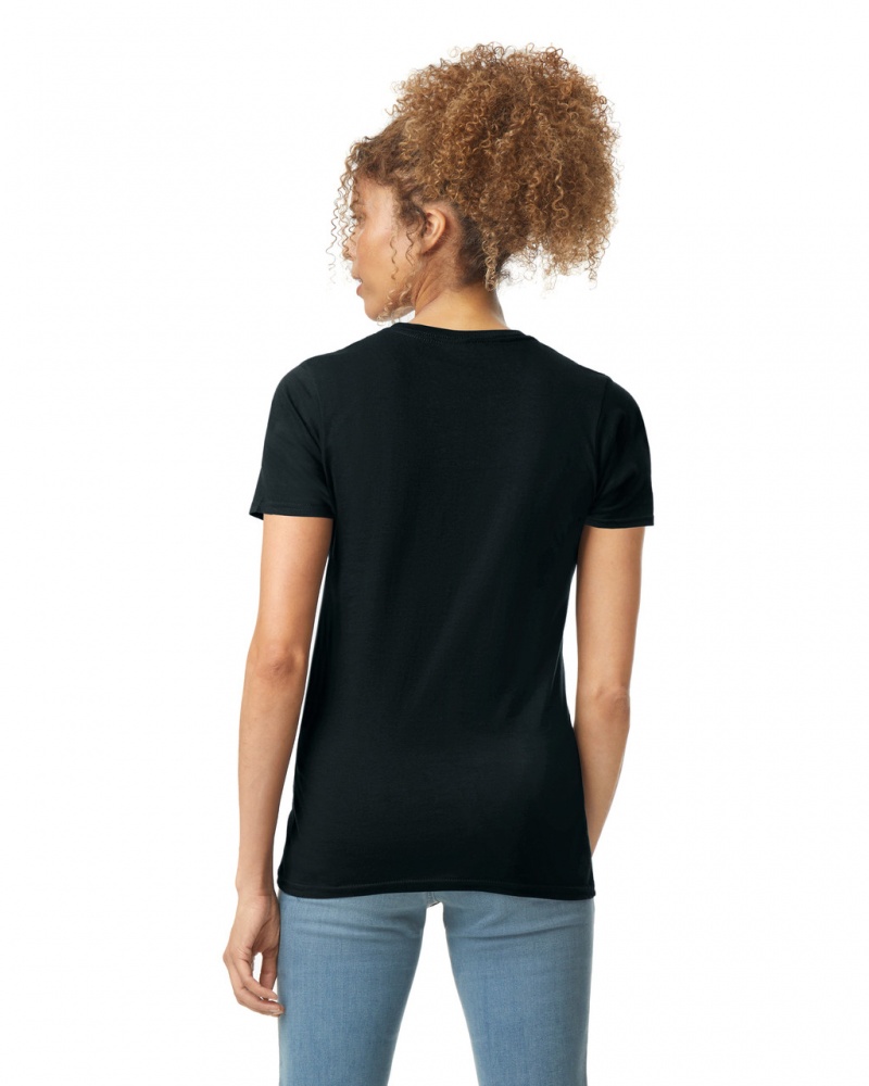 Black Gildan 64000L Women's T-Shirts | QHAF42905