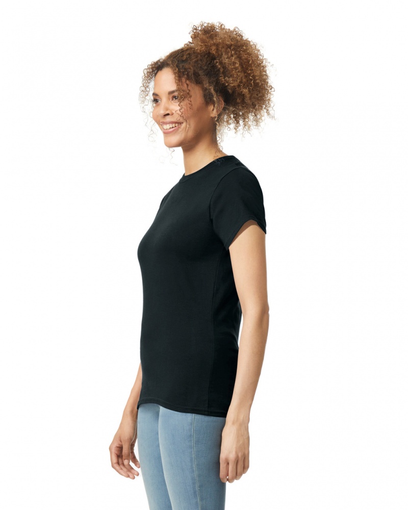 Black Gildan 64000L Women's T-Shirts | QHAF42905