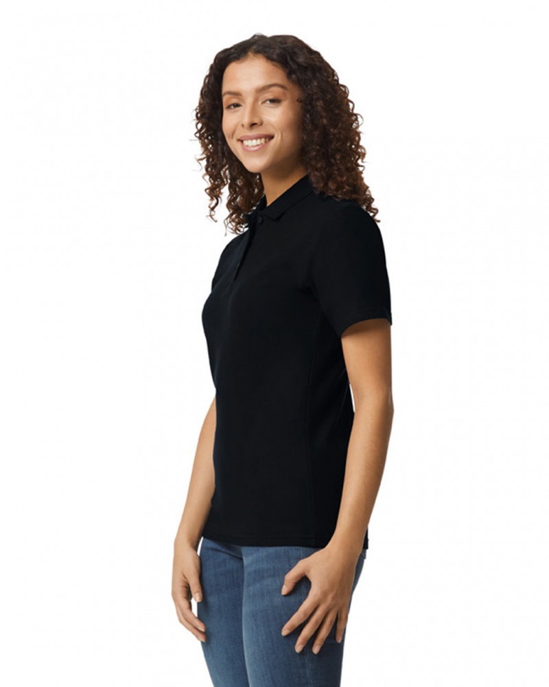 Black Gildan 64800L Pique Polo Women's Polo | ZKQD40569