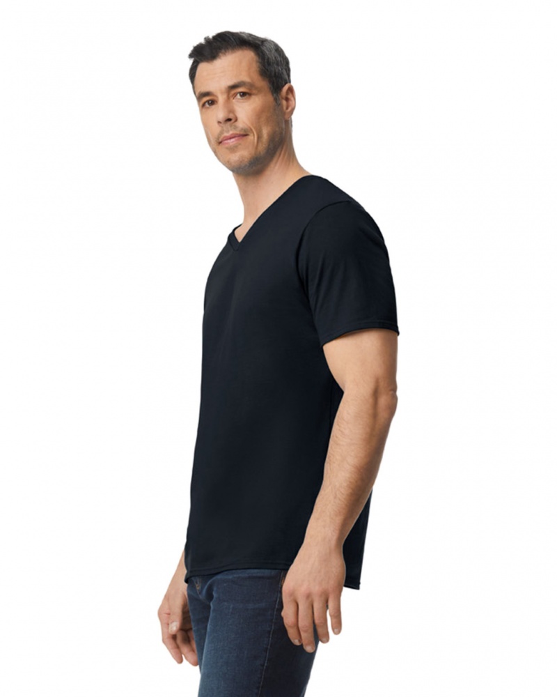 Black Gildan 64V00 V-Neck Men's T-Shirts | SCNK67289