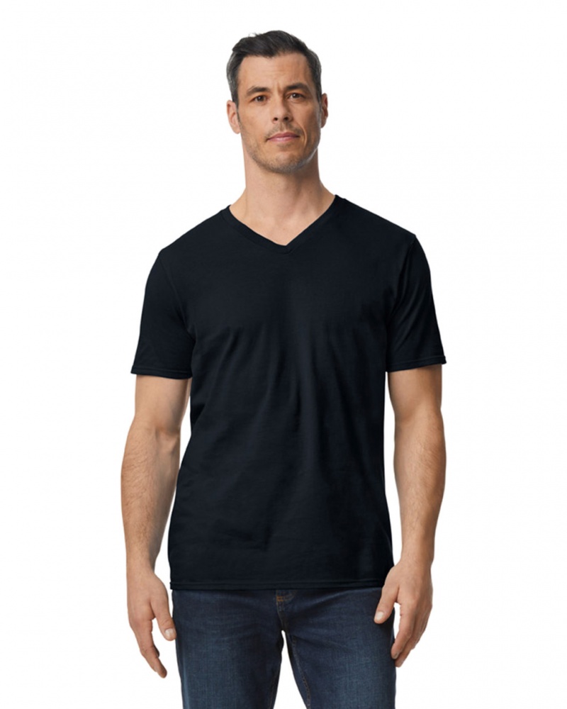 Black Gildan 64V00 V-Neck Men\'s T-Shirts | SCNK67289