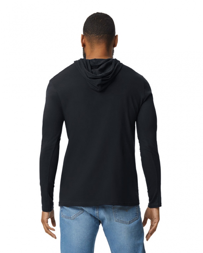 Black Gildan 987 Long Sleeve Hoodie Men's T-Shirts | LCOX68291