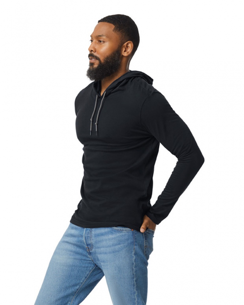 Black Gildan 987 Long Sleeve Hoodie Men's T-Shirts | LCOX68291