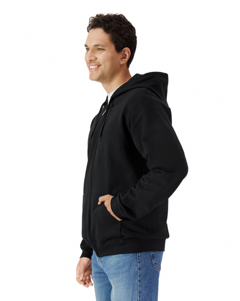 Black Gildan SF600 Midweight Fleece Full Zip Hoodie Men's Sweatshirt | AILP79015