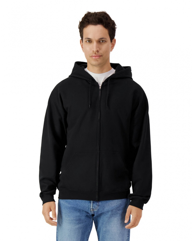 Black Gildan SF600 Midweight Fleece Full Zip Hoodie Men's Sweatshirt | AILP79015