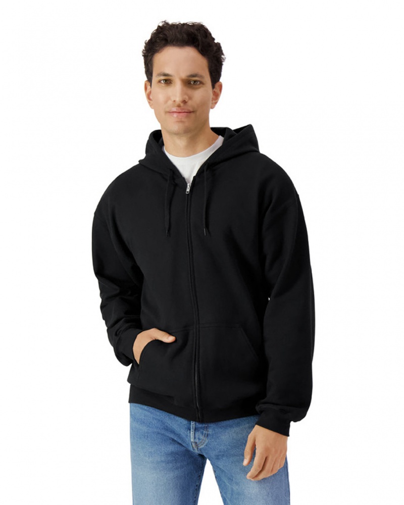 Black Gildan SF600 Midweight Fleece Full Zip Hoodie Men\'s Sweatshirt | AILP79015