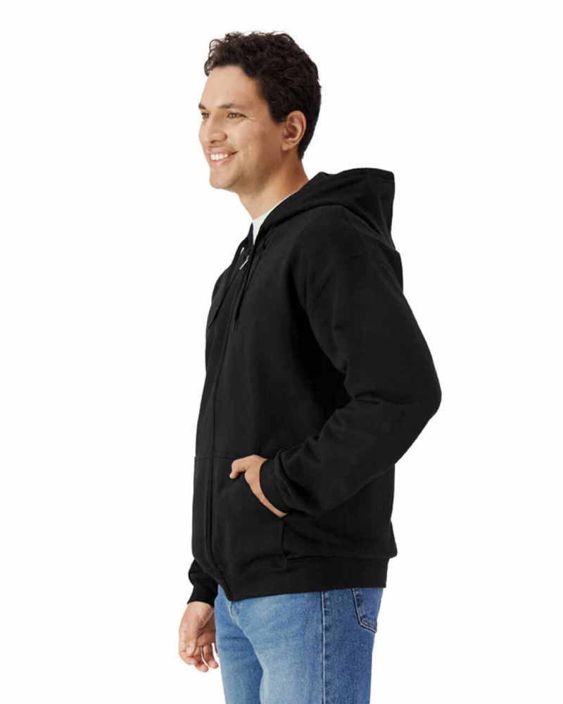 Black Gildan SF600 Midweight Fleece Full Zip Hoodie Men's Hoodie | HNPW87629