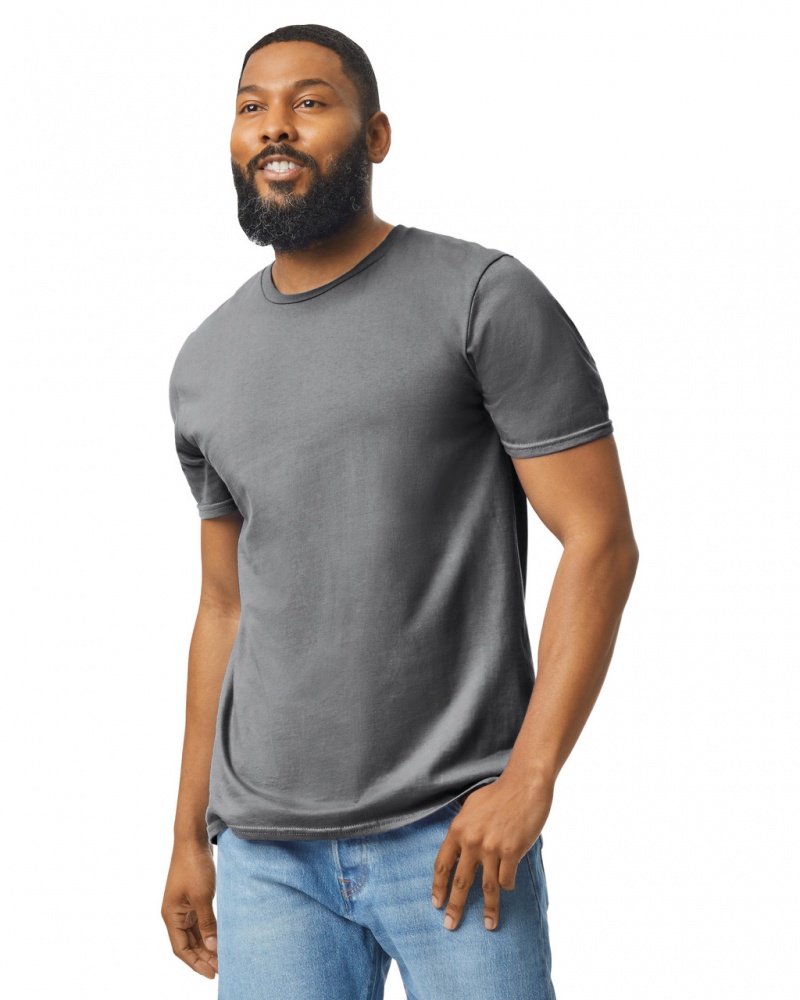 Charcoal Gildan 64000 Men\'s T-Shirts | SADP34215