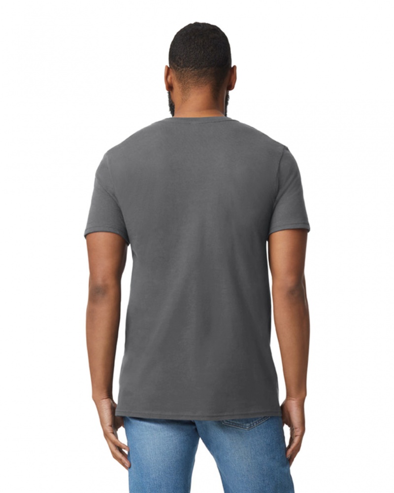 Charcoal Gildan 64V00 V-Neck Men's T-Shirts | MTRU07834