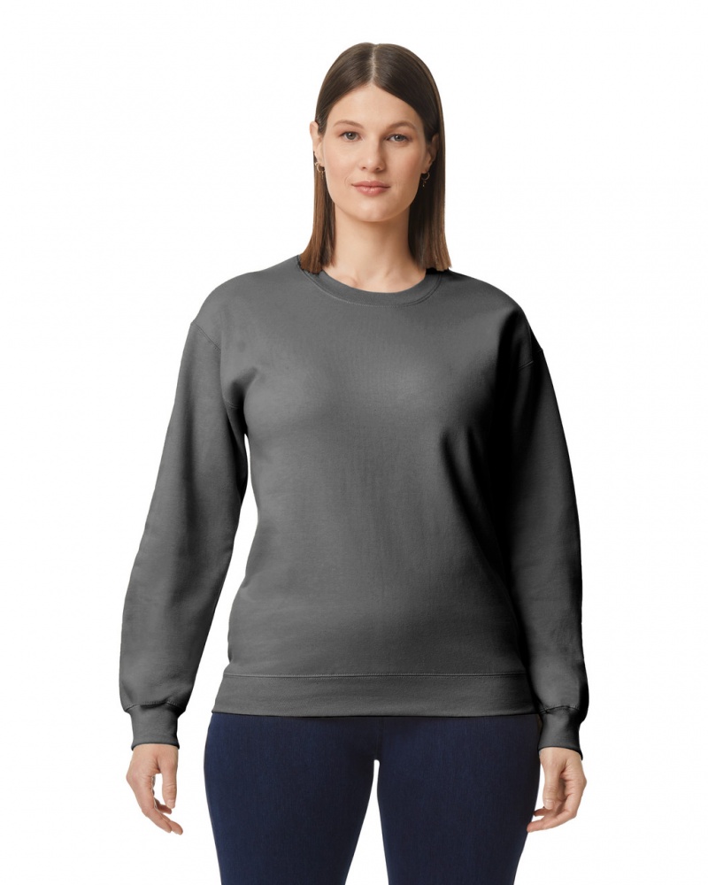 Charcoal Gildan SF000 Midweight Fleece Crewneck Women\'s Sweatshirt | XSOQ89612