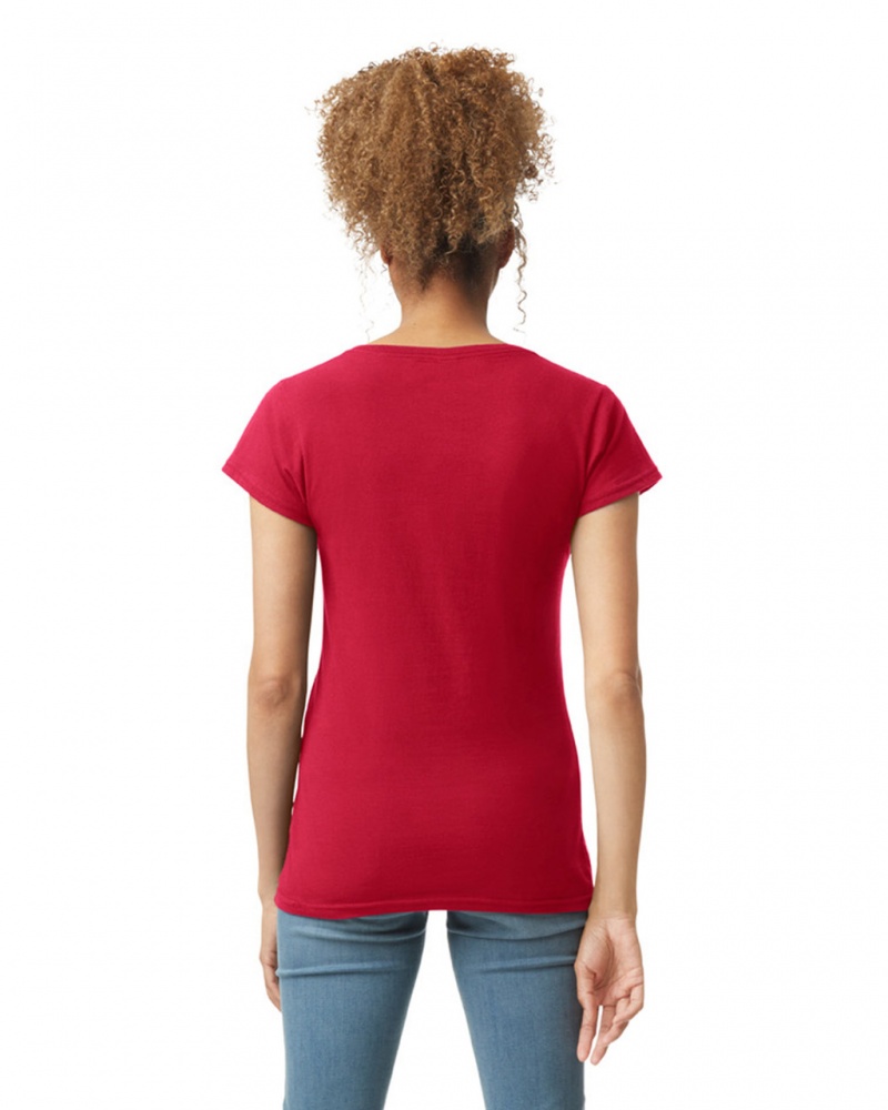 Cherry Red Gildan 64V00L V-Neck Women's T-Shirts | BGEV30965