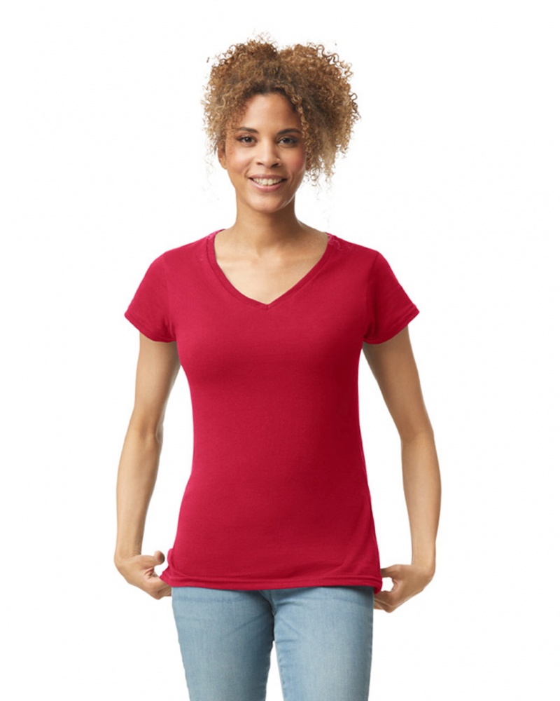 Cherry Red Gildan 64V00L V-Neck Women\'s T-Shirts | BGEV30965