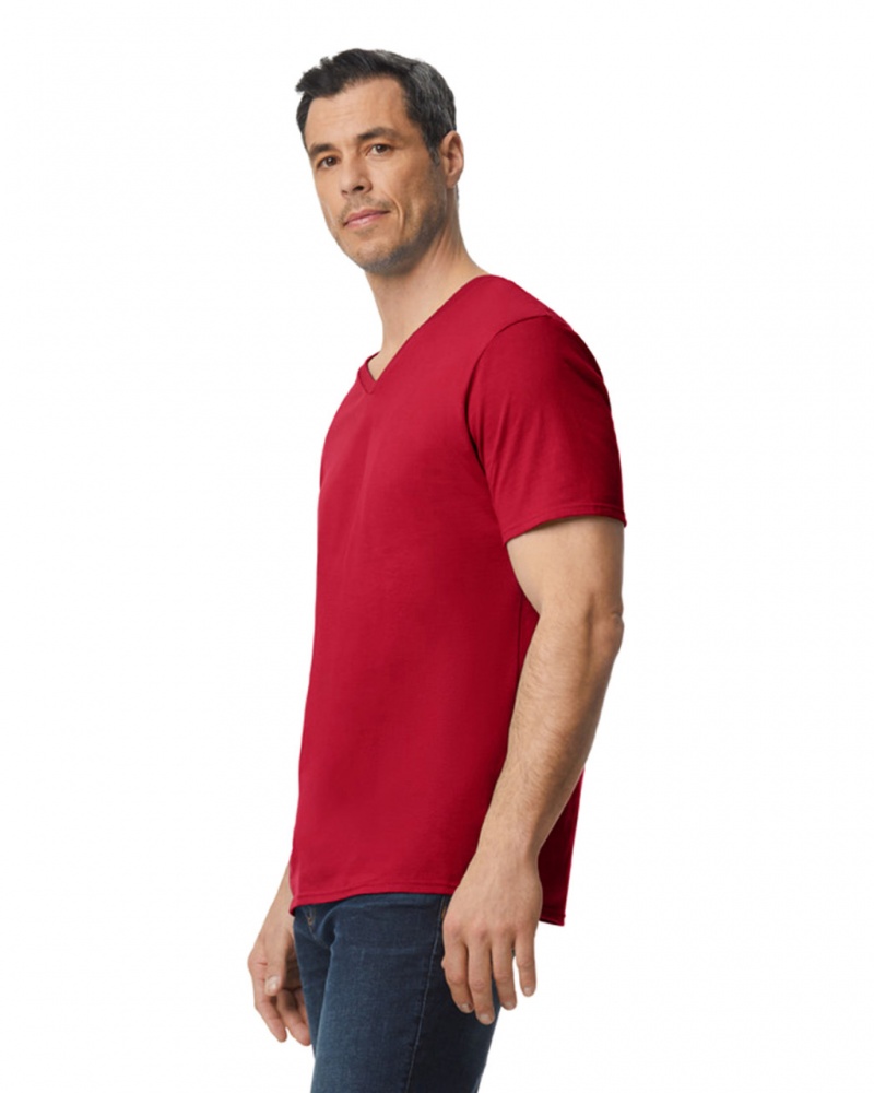 Cherry Red Gildan 64V00 V-Neck Men's T-Shirts | NLSI60498