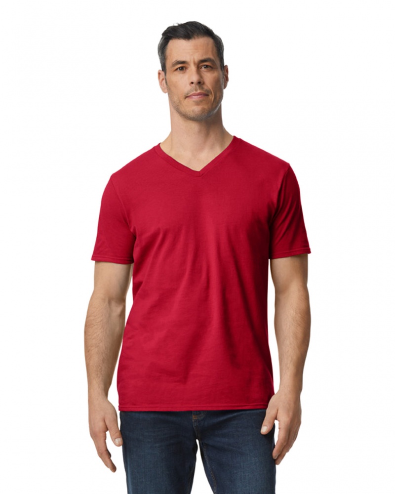 Cherry Red Gildan 64V00 V-Neck Men\'s T-Shirts | NLSI60498