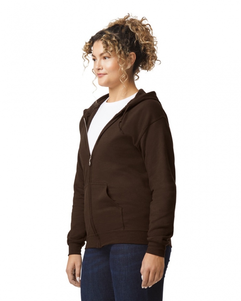 Dark Chocolate Gildan 18600 Full Zip Hoodie Women's Hoodie | OMKA32814