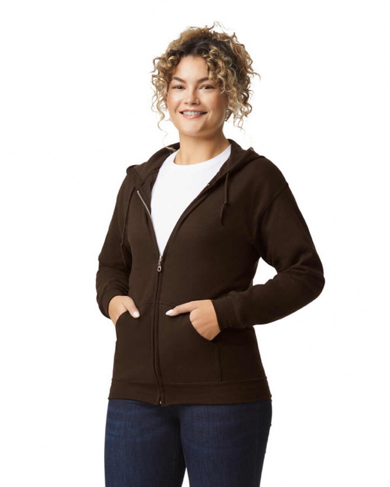 Dark Chocolate Gildan 18600 Full Zip Hoodie Women's Sweatshirt | VBTE91084