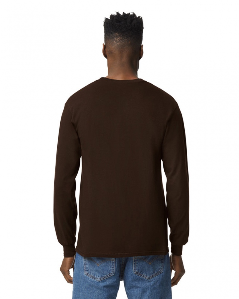 Dark Chocolate Gildan 2400 Long Sleeve Men's T-Shirts | NFMO93461