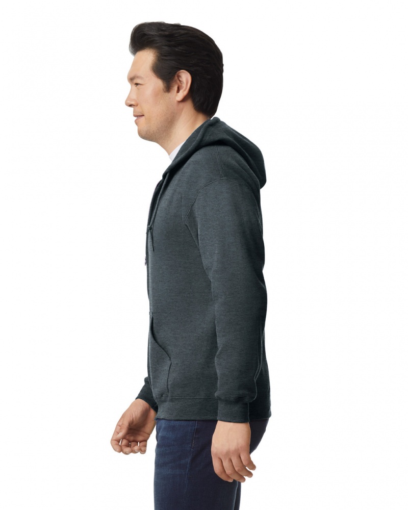 Dark Heather Gildan 18600 Full Zip Hoodie Men's Sweatshirt | RWIT08923