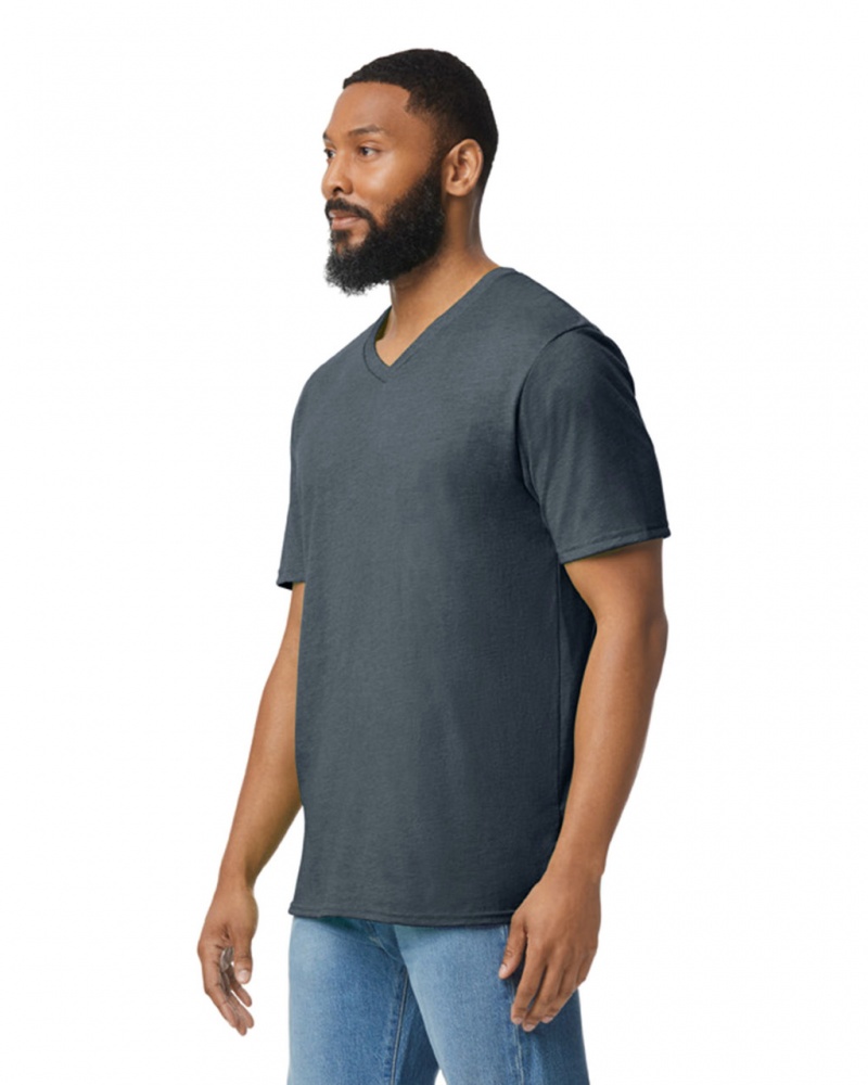 Dark Heather Gildan 64V00 V-Neck Men's T-Shirts | NIFB15276