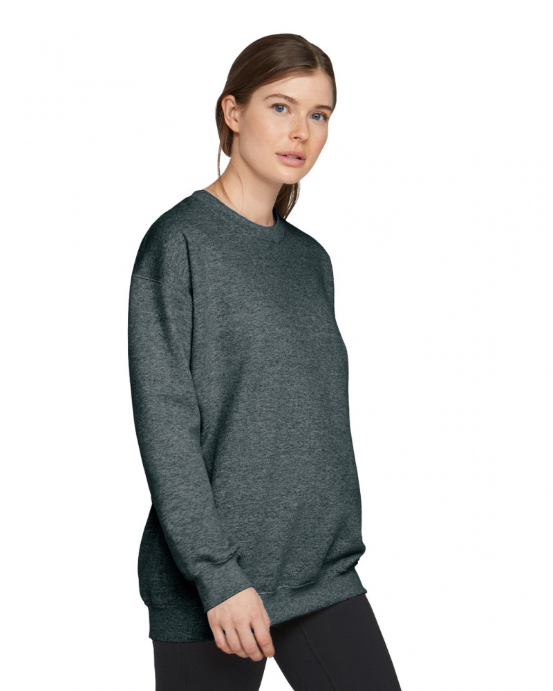 Dark Heather Gildan SF000 Midweight Fleece Crewneck Women's Sweatshirt | YJPM49582