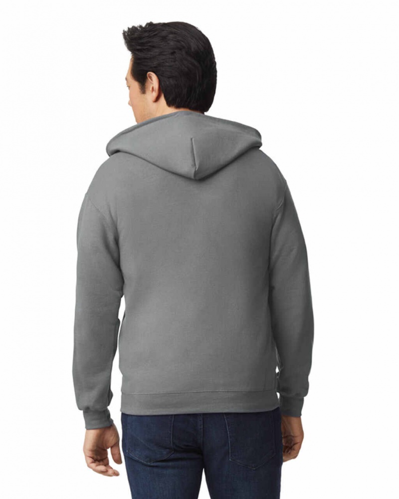 Graphite Heather Gildan 18600 Full Zip Hoodie Men's Sweatshirt | YAKJ92308