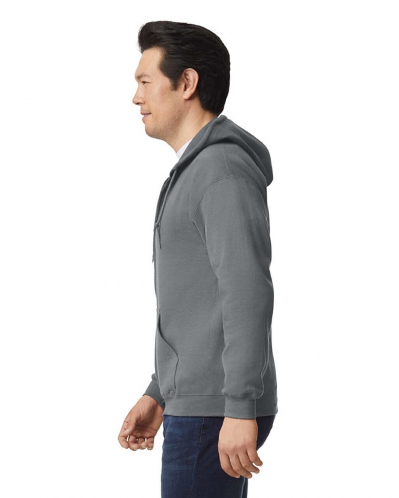 Graphite Heather Gildan 18600 Full Zip Hoodie Men's Sweatshirt | YAKJ92308