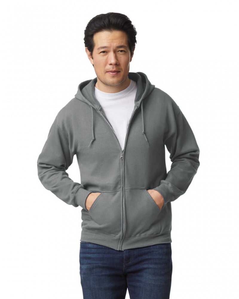 Graphite Heather Gildan 18600 Full Zip Hoodie Men\'s Sweatshirt | YAKJ92308