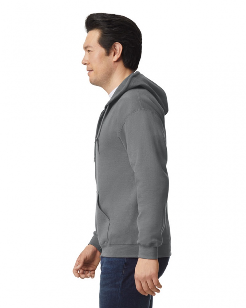 Graphite Heather Gildan 18600 Full Zip Hoodie Men's Hoodie | REIJ75498