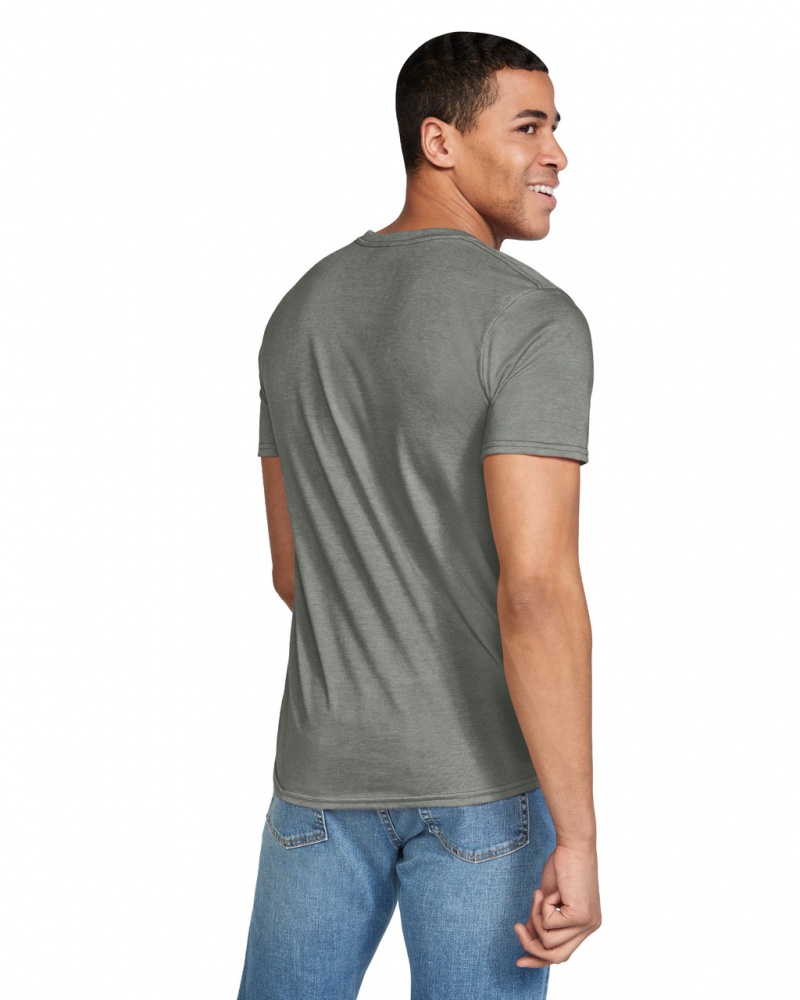 Heather Military Green Gildan 64000 Men's T-Shirts | NMDG91374