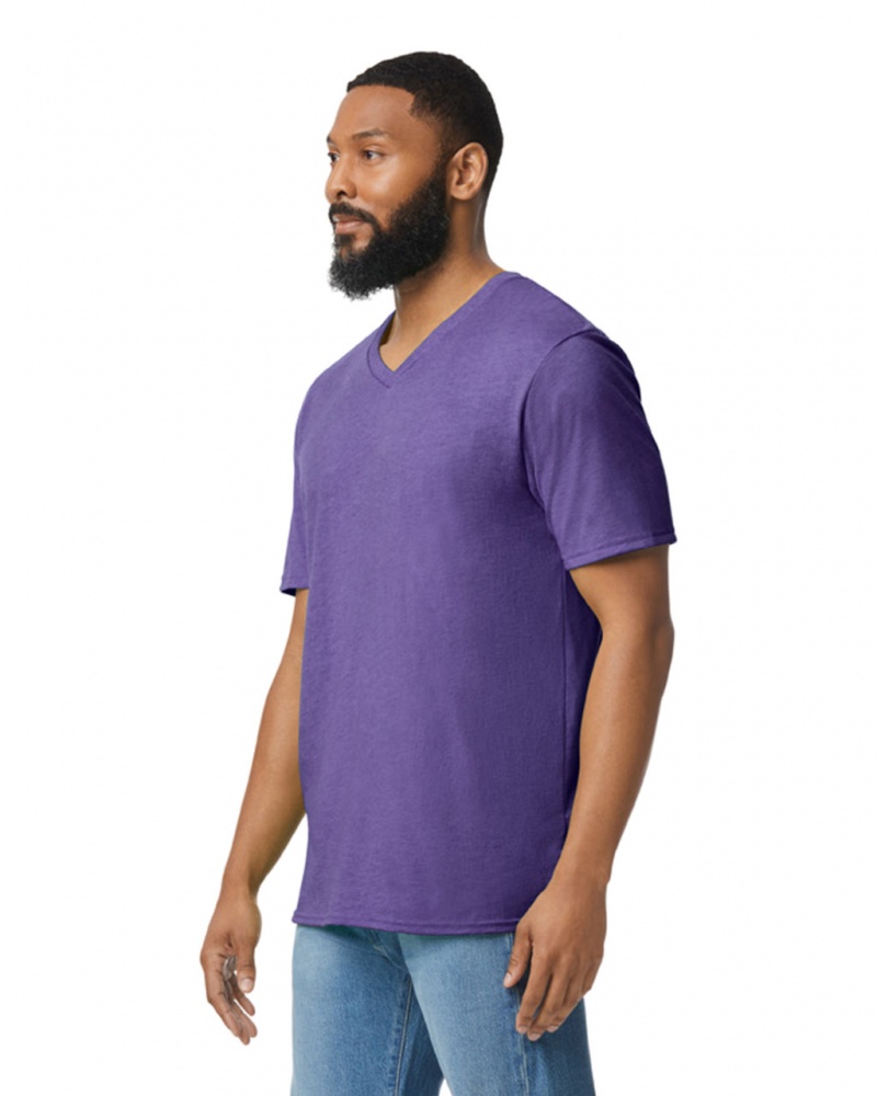 Heather Purple Gildan 64V00 V-Neck Men's T-Shirts | UQOE45079