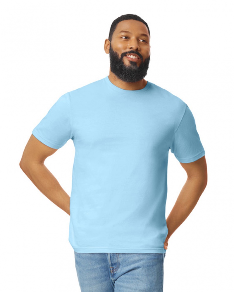 Light Blue Gildan 64000 Men\'s T-Shirts | RATJ98210